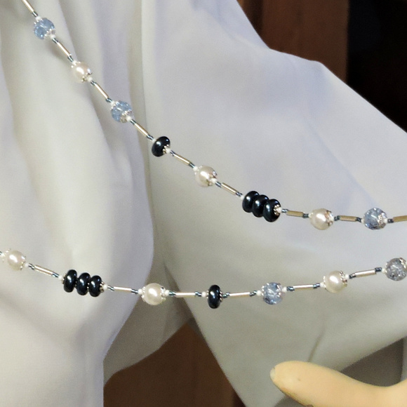 Hand Crafted Blue, White & Silver ... Long Necklace 38" - Picture 6 of 10